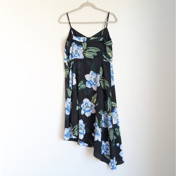 Banana Republic Satin Floral Asymmetrical Strappy Wrap Ruffle Midi Dress, sz 10P - Picture 2 of 8